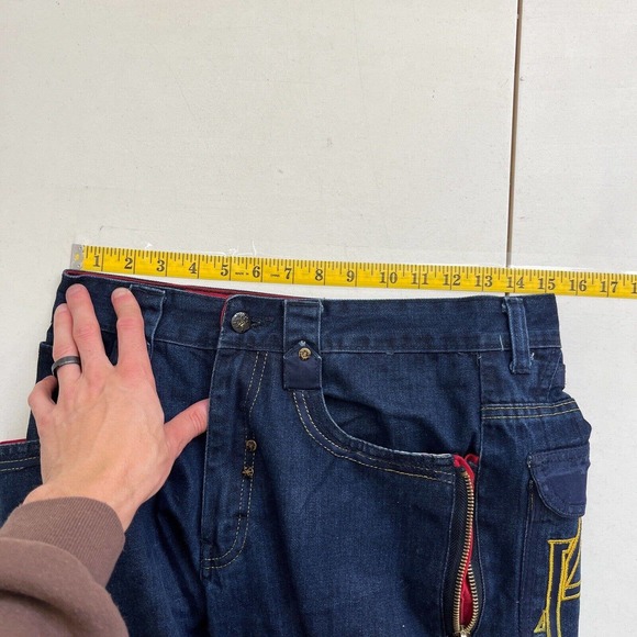 Vintage Y2K Red Ape Baggy Jeans 30x30 Dark Blue Grunge Gothic Cyber Embroidered - Picture 10 of 14